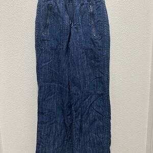 Athleta 100% Linen Blue and White Pants